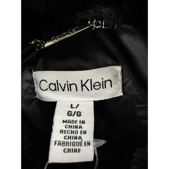 NWT Calvin Klein Womens Mixed Media Faux Fur Puffer Vest L - Picture 8 of 9